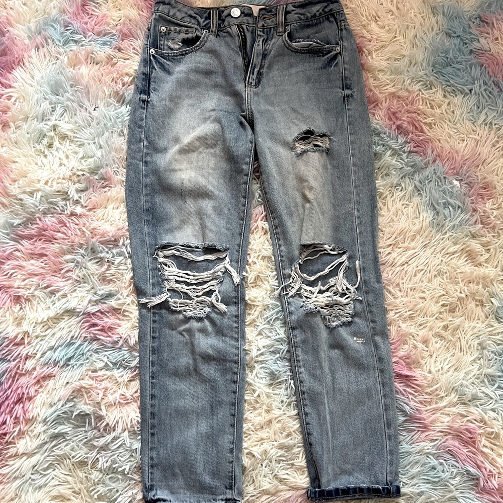 Distressed mom jeans